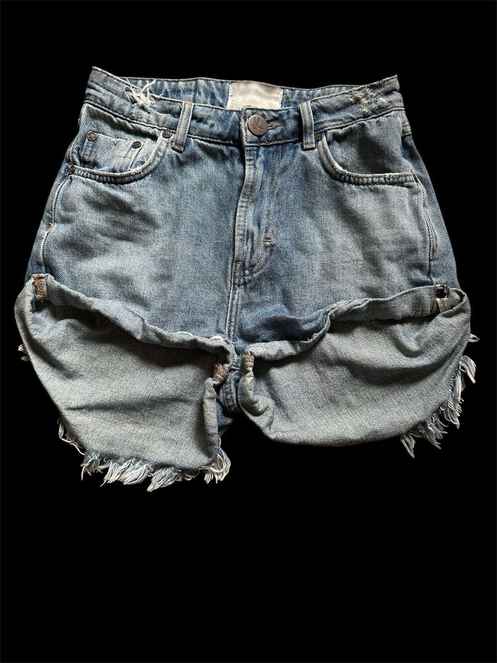 One Teaspoon Bandits Mid Waist Blue Distressed Jean Shorts Sz 24
